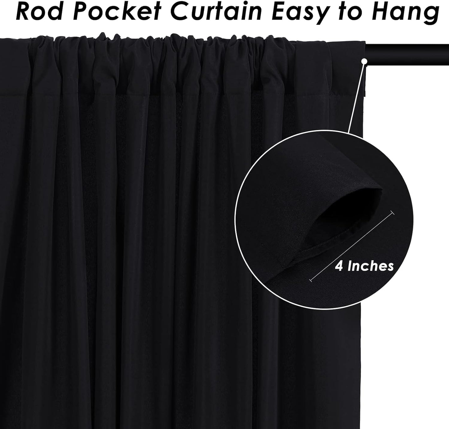 Black Backdrop Curtains 2 Panels 5ft x 10ft Polyester Photo Backdrop Drapes for Wedding Party Stage Birthday Decorations