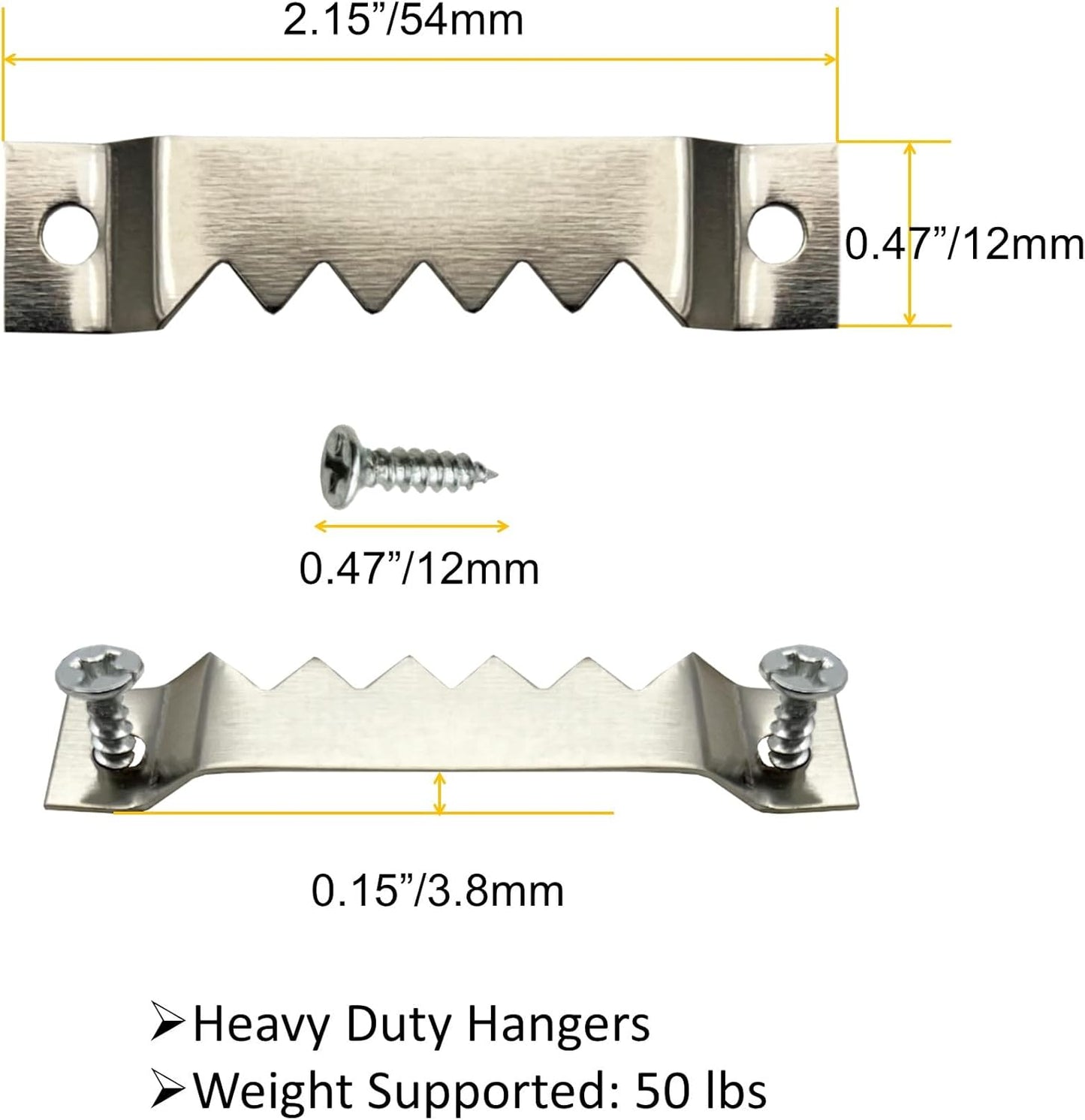 50 Pack Large Sawtooth Picture Hangers Steel Picture Hangers Picture Frames Hangers with Screws Picture Hang Solutions, for Hanging Clock Paintings Artwork Picture Frame Hook Photos (Silver)