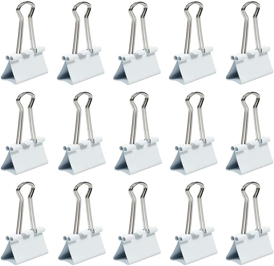 JAM PAPER Colorful Binder Clips - Medium - 1 1/4 Inch (32 mm) - White Binderclips - 15/Pack