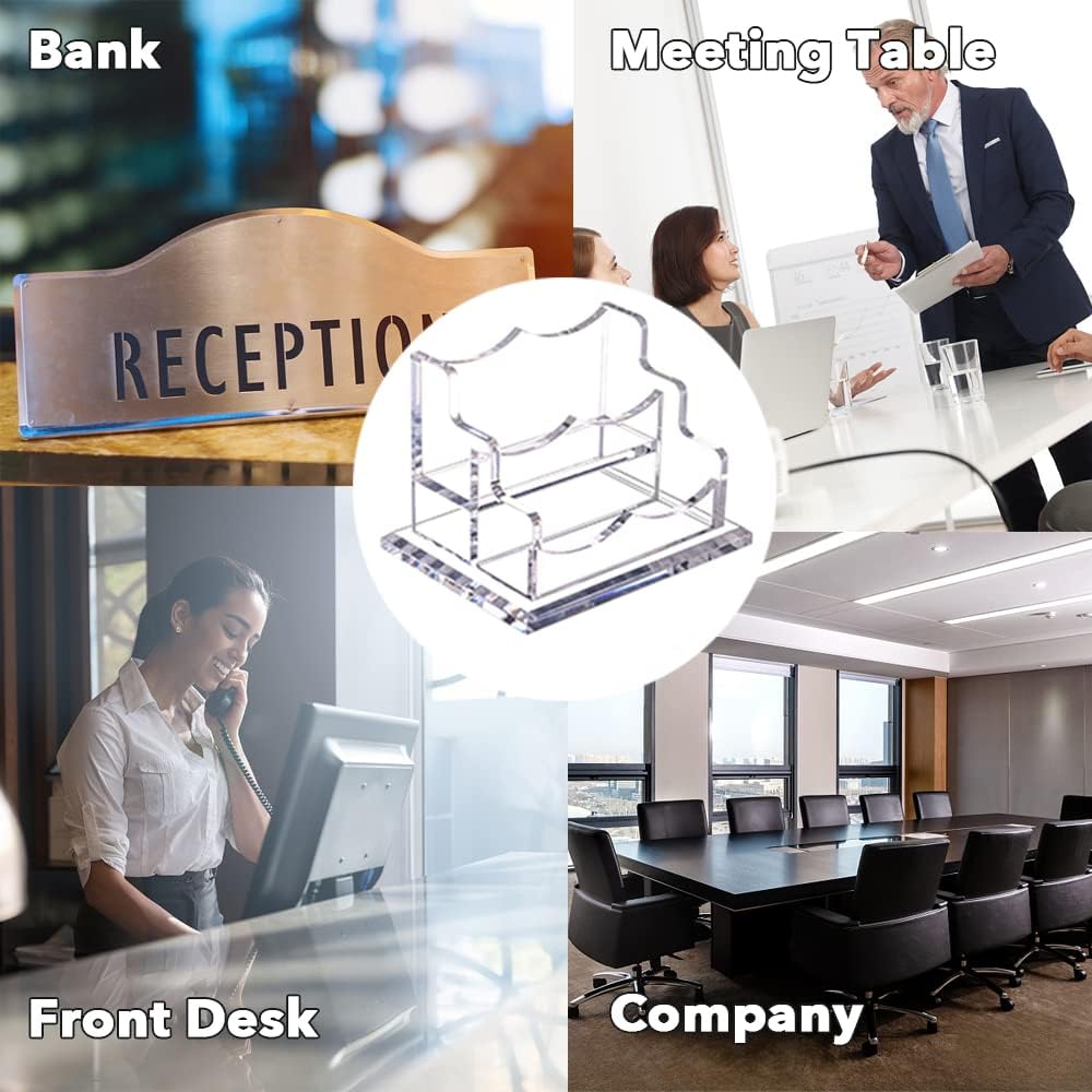 2 Packs Acrylic Business Card Holders for Desk, Horizontal Clear Business Name Card Display Stand, Desk Accessory Business Name Card Organizer (Horizontal, 1-Slot)