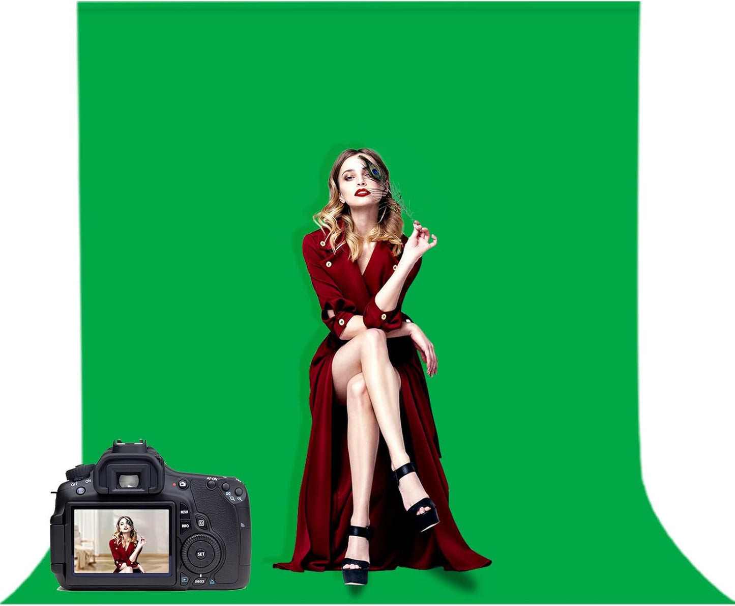 BEIYANG 5 Ft x6.5 Ft Photography Backdrop Green Screen, Green Background Non-Reflective Fabric, Wrinkle Resistance Greenscreen Photo Background for Chromakey Photo Studio Video Shooting