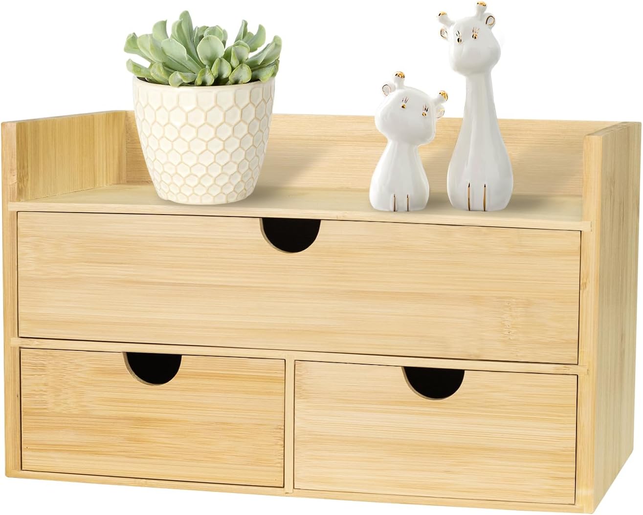 Bamboo Desk Organizer, Desktop Organizer with 3 Drawer, Tabletop Storage Organization Box for Bills, Countertop, Home Office Supplies