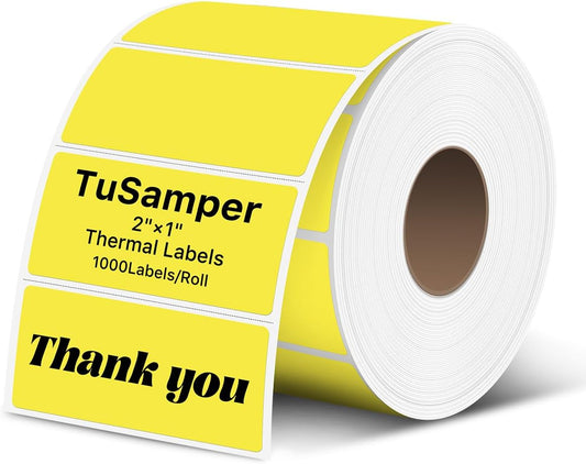 2×1 Inch Thermal Labels Sticker Self-Adhesive Label Paper Yellow Direct Thermal Printer Stickers with Perforation Line 1000 Sheets/Roll