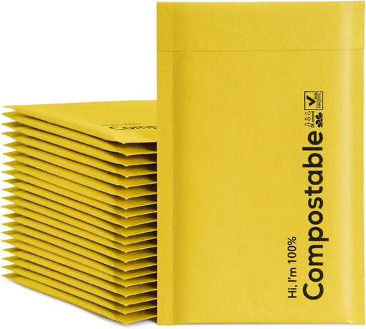 4x8 100% Biodegradable Bubble Mailers,25 Count #000 Compostable Padded Packaging Wrap Envelopes Pouches Eco Friendly Self Seal Bags