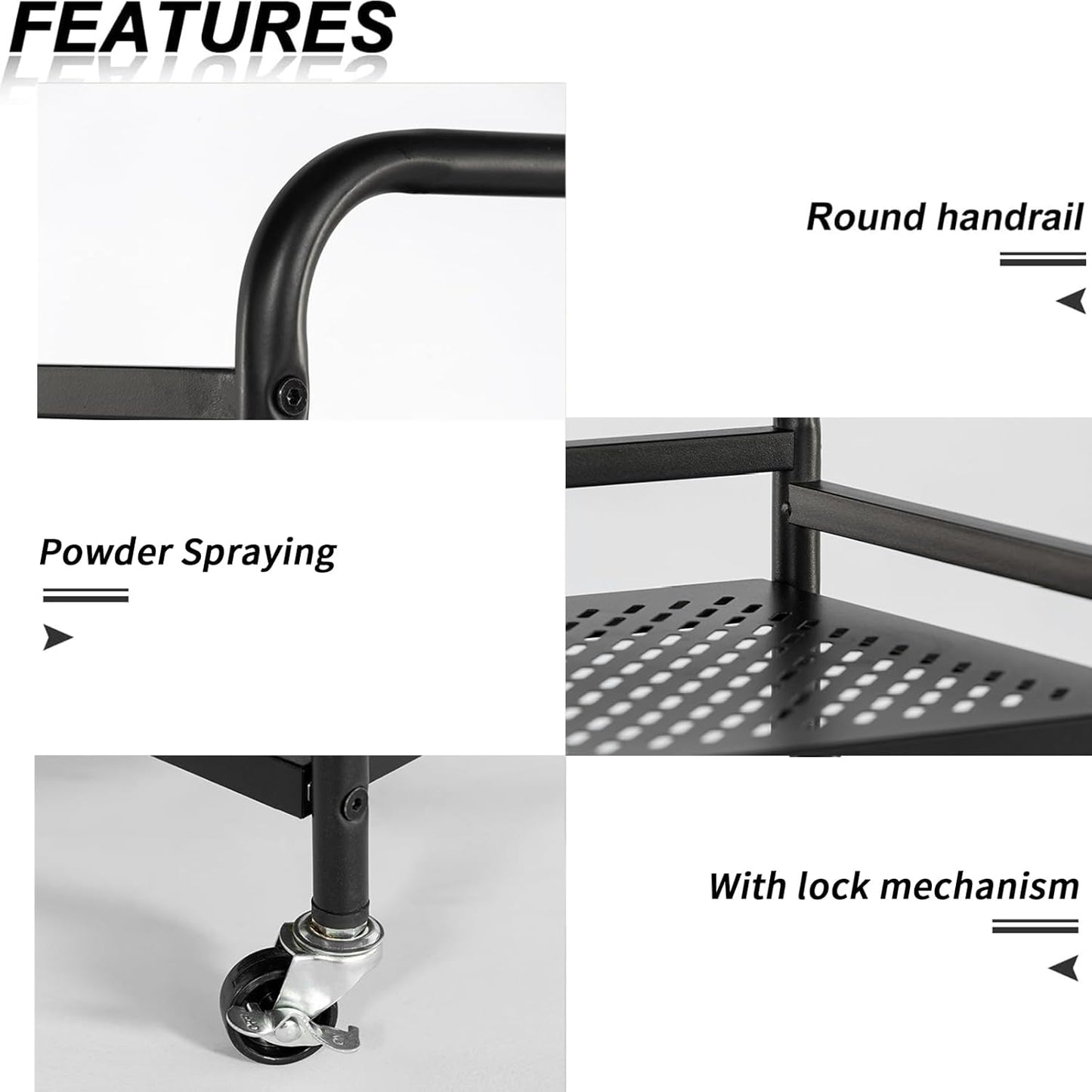 HDANI 3 Tier Rolling Cart,Heavy Duty Multifunctional Metal Frame-Supports 22 Lbs Per Tier,Rolling Cart with 2 Lockable Wheels for Office,Home,Bedroom,Kitchen,Bathroom (Black)…