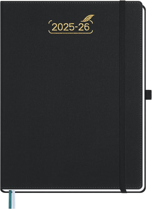BEZEND Weekly Planner 2025-2026 with 2 Columns, 8.5" x 11" Academic Calendar 18 Months (Jul 25-Dec 26) Life Work Appointment Book with Monthly Tab, PU Leather Hardcover - Black