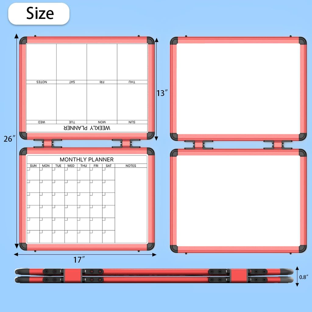 4 Sided Foldable Whiteboards Calendar, 17"x13" Desktop Whiteboard, Integrating with Monthly and Weekly Planner, Multi-Functional Whiteboard Suitable for Home, School and Office.