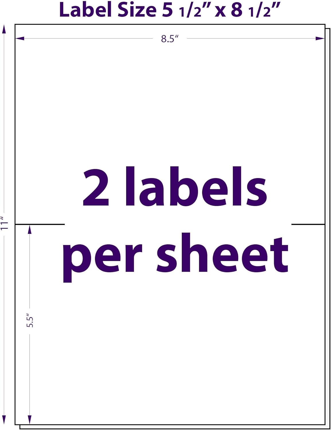 5.5" x 8.5", 25 Sheets, 50 Printable Half Sheet Labels, Blank Mailing Labels for Laser & Inkjet Printers, Letter Size