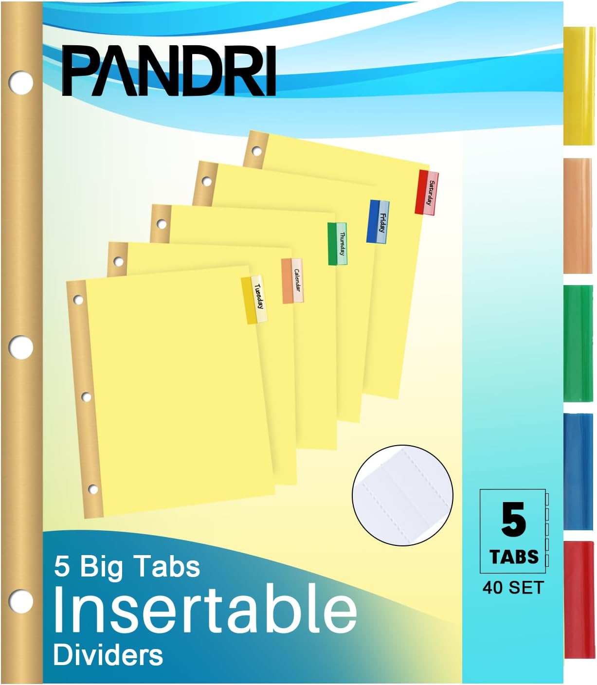 Binder Divider, PANDRI 200 Pack Binder Index Dividers with 5 Insertable Multicolor Big Tabs, Letter Size Paper Binder Divider for School Office Home Business