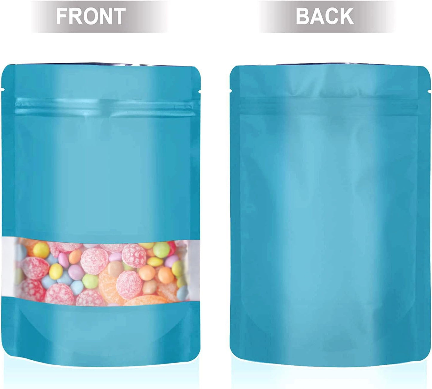 6.3"x9.5" 120pcs Mylar Bags for Food Storage,Smell Proof Bag with Matte Window Resealable Food Storage Bags for Small Business, Stand-up Foil Pouch Packaging Freeze Dried Candy Bag(Blue)