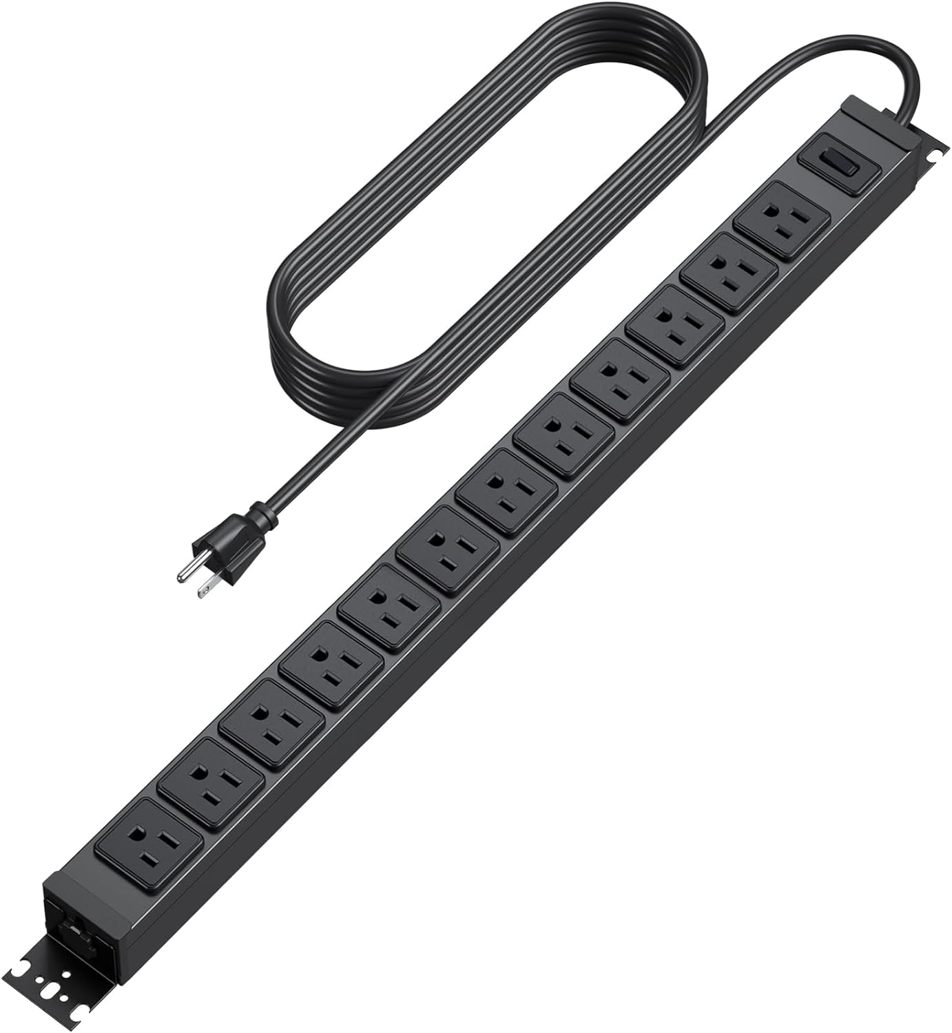 HHSOET 360° Rotating 12 Outlet Mountable Power Strip, Metal Gaming Table Mounted Outlet Strip, Heavy Duty Wall Mount Surge Protector with Switch, Works Great and Very Versatile, 15ft Power Cord.Black