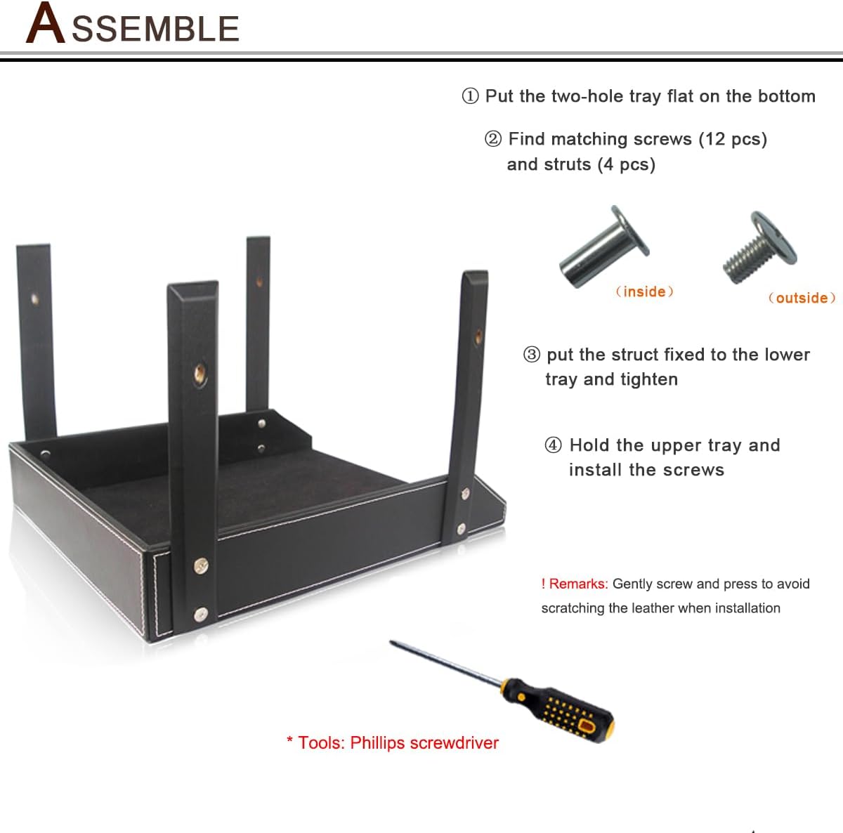 KINGFOM Letter Tray, Leather Paper Organizer Tray, Wooden Desk File Holder, Desktop File, Stackable Magazine Holder, Mail Sorter, Great for Home or Office - 2 Level Black