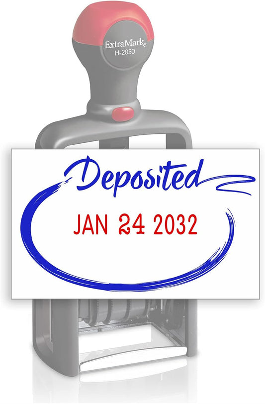 Heavy Duty Style Office Date Stamp with DEPOSITED - Self Inking Dater - Style C - Blue & Red Ink Color