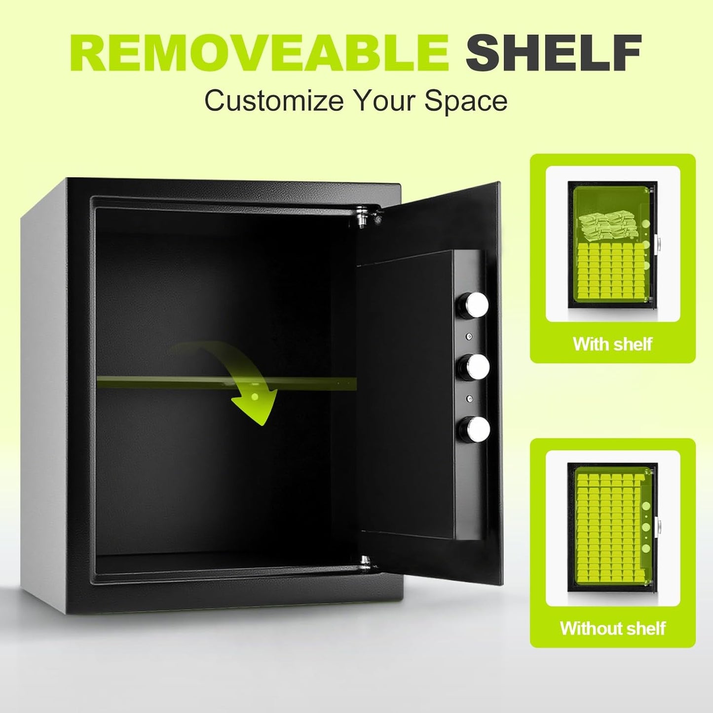 2.0 Cuft Safe Box, Home Safe with Digital Electronic Keypad, Extra Fireproof Bag Protect Personal Document, 12.2 x 13.8 x 19.7 Inches (Exterior), Black