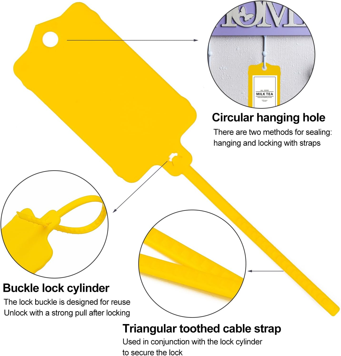 100pcs Blank Plastic Tags for Labeling Reusable Hanging Tags Ties Key Tag Storage Labels Waterproof Plastic Mark Label Writable Hang Sign with One Marker Pen (Yellow)