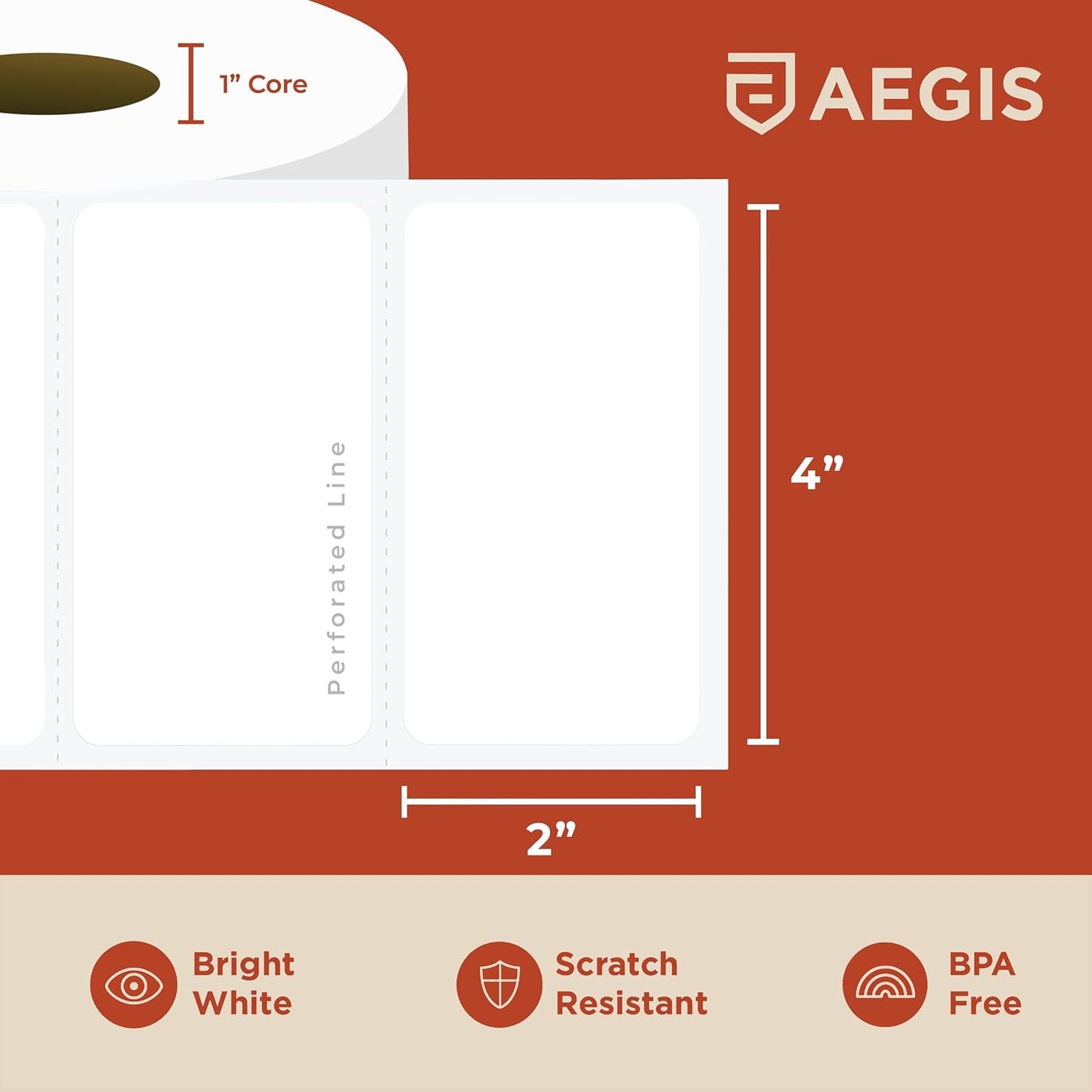 Aegis Adhesives - 4” X 2” Direct Thermal Labels for Shipping & Postage, Perforated & Compatible with Rollo, Zebra, & Other Desktop Label Printers (10 Rolls, 700/Roll)