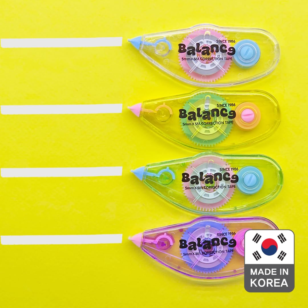 Balance Correction Tape – Instant Dry White Out Tape for Smooth, Precise Corrections | Korea’s #1 Manufacturer | Office & School Supplies | 5mm x 5m (0.19 in x 5.47 yds) | 10 Pack