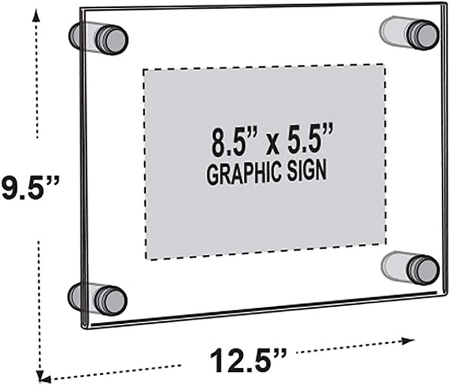Azar Displays 105511-BLK Acrylic Floating Double Panel Wall Frame,8.5" x 5.5" Graphic Size, Overall Frame Size: 12.5" x 9.5", Black