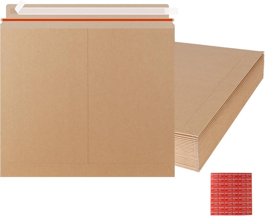 25 Pack 12.75x15 inch Kraft Rigid Mailer Self Seal Photo Document Mailers, Stay Flat Cardboard Envelopes Kraft Photography Mailers for CD, Photos, Document