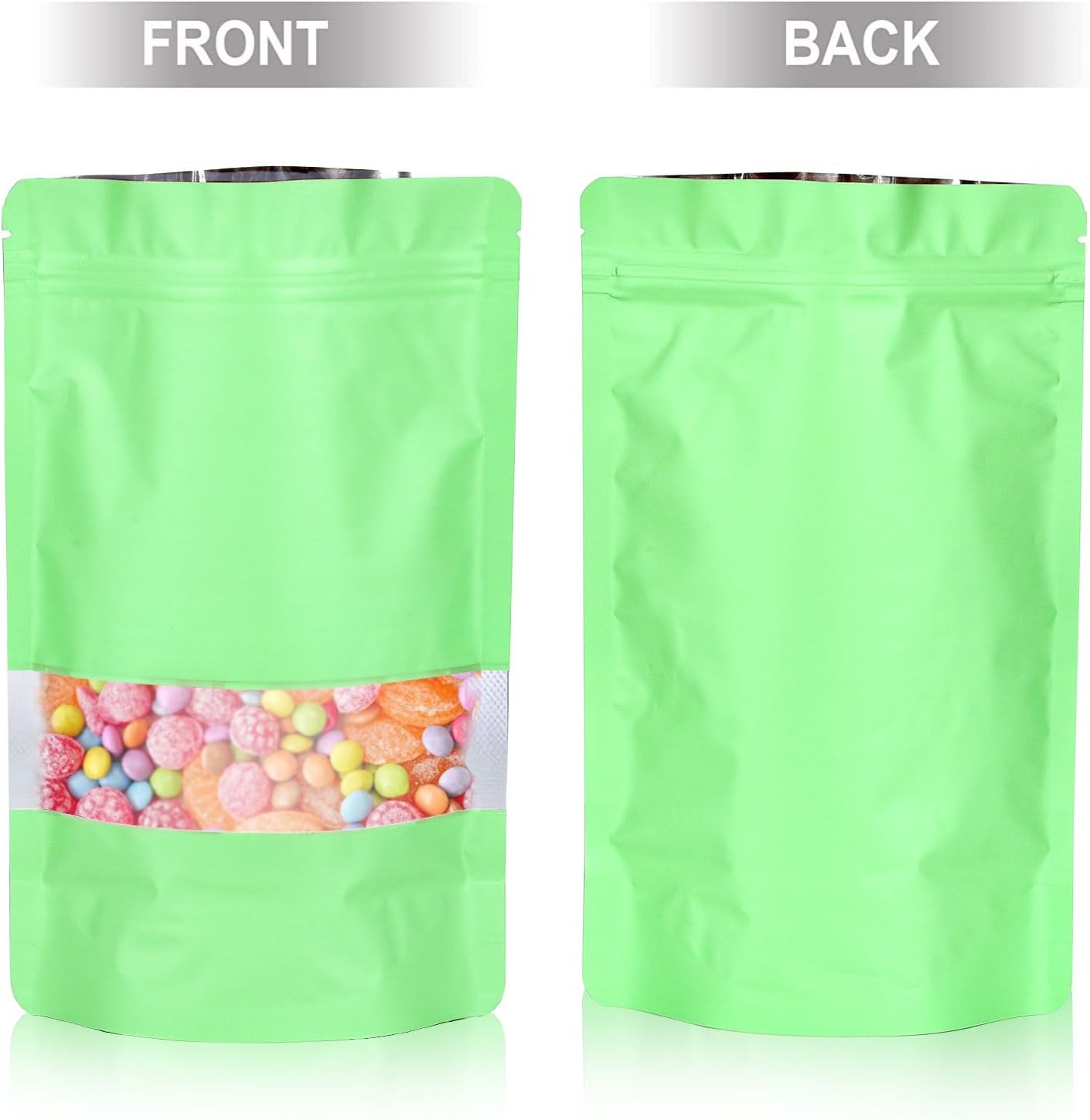 3.5"x5" 120pcs Mylar Bags for Food Storage,Smell Proof Bag with Matte Window Resealable Food Storage Bags for Small Business, Stand-up Foil Pouch Packaging Freeze Dried Candy Bag(Light Green)