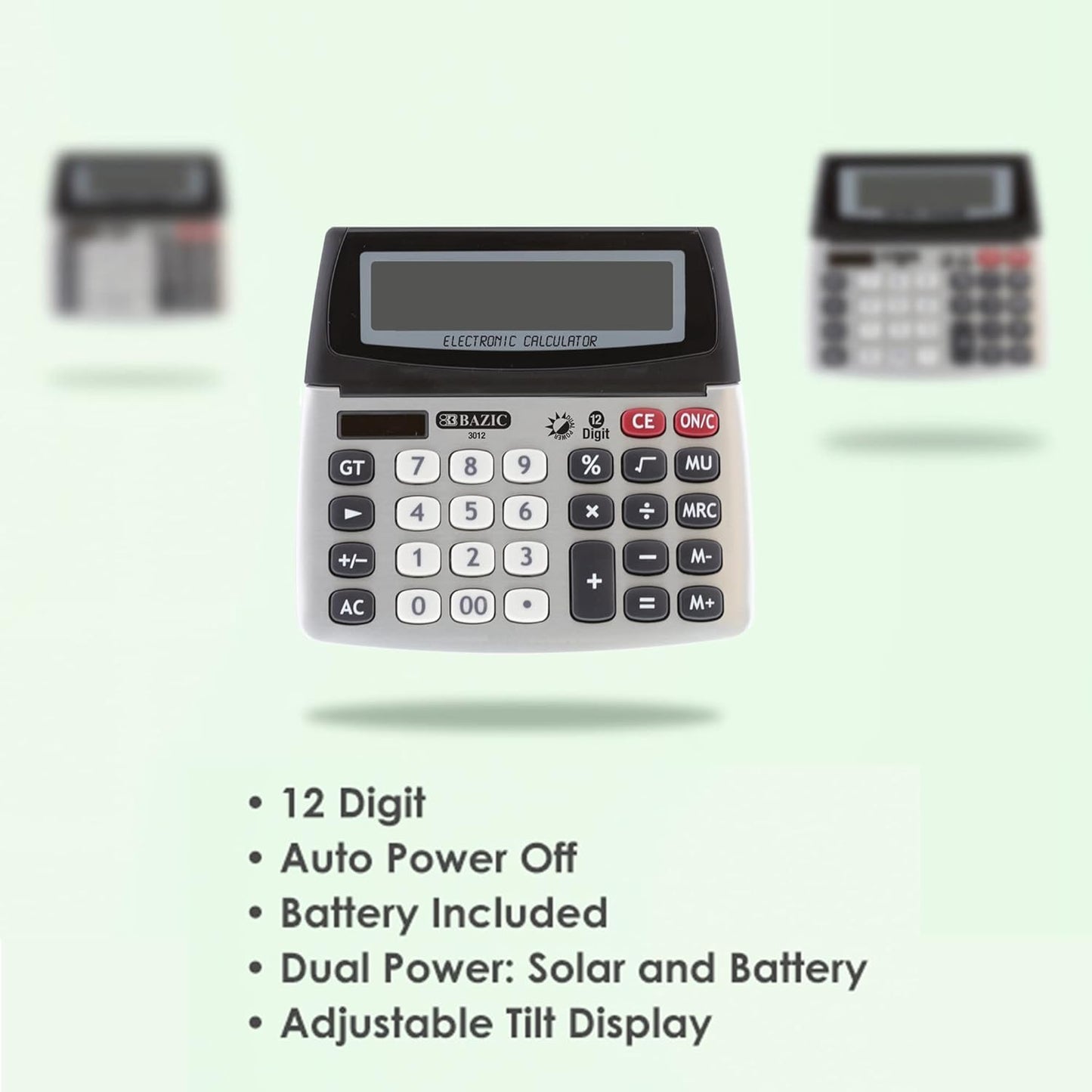 BAZIC 12-Digit Dual Power Desktop Calculator with Adjustable Display (3012)