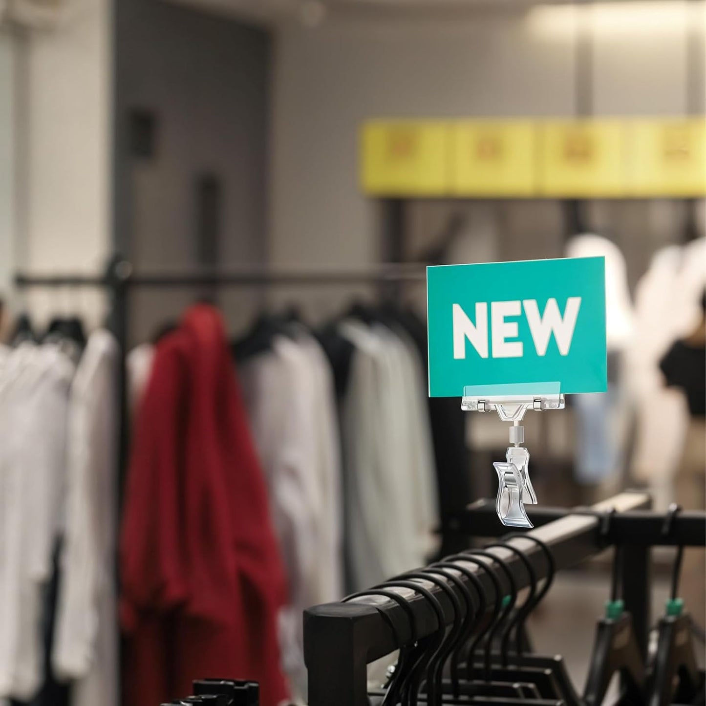 30Pcs Clear Sign Holder Clips for Retail Display, Plastic Price Sign Clamps Label Tag Acrylic Clips, Merchandising Rotatable Pop Clip for Retail Rack, Baskets or Cards