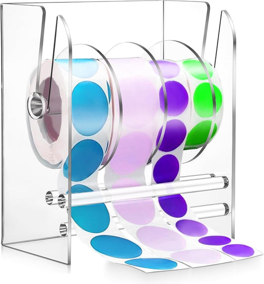 Adjustable Label Dispenser, 4 Disks Acrylic Sticker Dispenser Sticker Roll Holder Clear Label Roll Holder Organizer Label Holder for Holding Office and Home