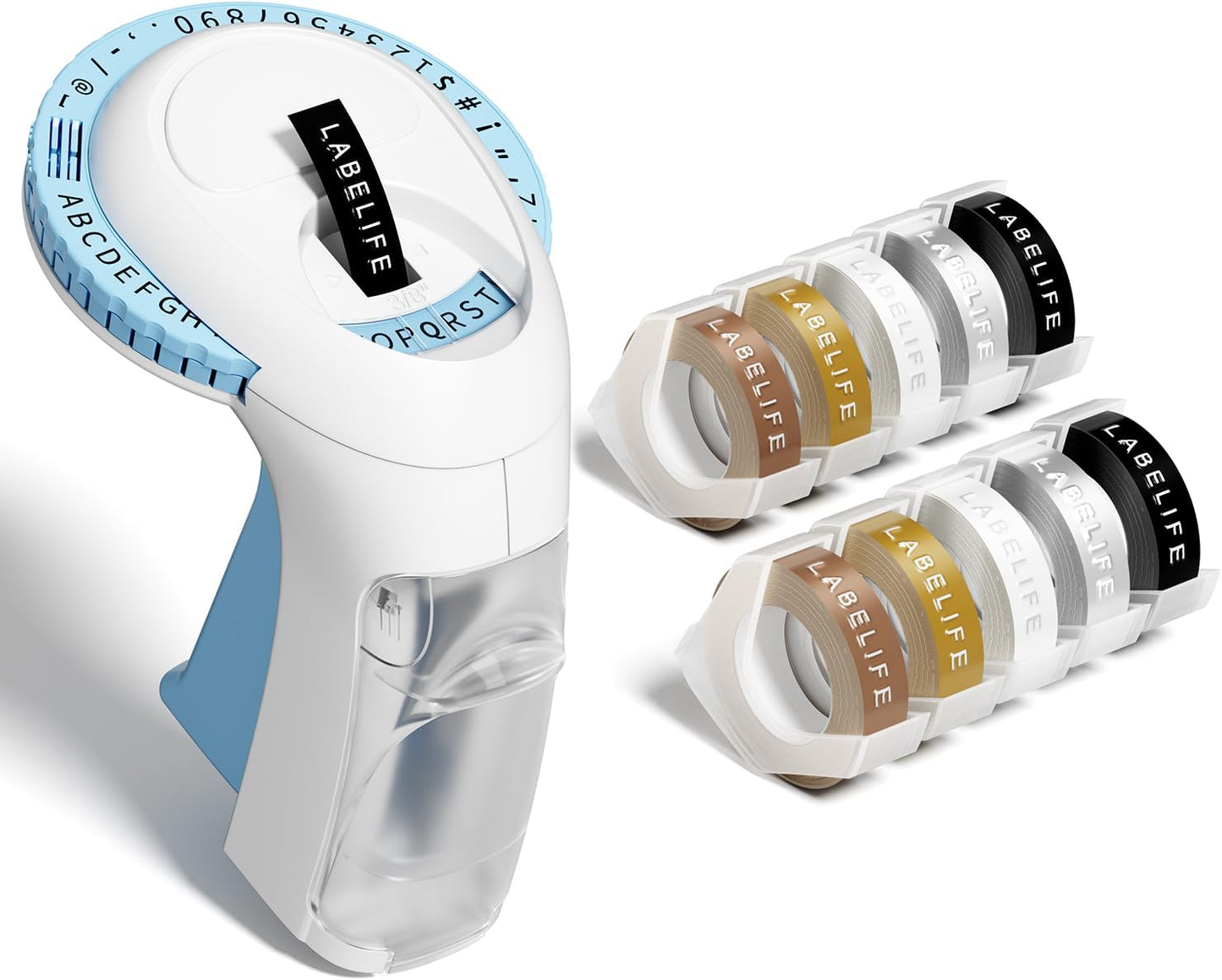 Labelife Embossing Label Maker Machine with Tapes,Omega S Vintage Embossed Label Maker,Retro Embossing Machine with 3 Rolls 3D Embossing Label Tapes Waterproof for Home Office Kids DIY Crafting, Blue