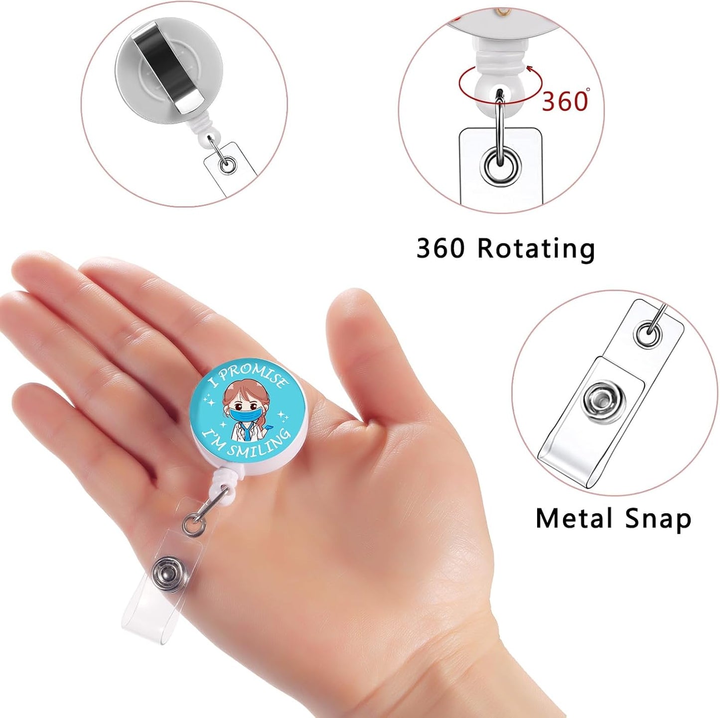 16pcs Badge Reels Retractable Badge Holders,Id Badge Holders Retractable with Clip,Cute Badge Reel for Men,Women,Girls 15