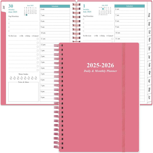 2026 Daily & Monthly Planner - One Page Per Day, Daily Planner 2026 from January 2026 to Deccember 2026, Planner 2026 with 12 Monthly Tabs, 6.4" x 8.5", Pink