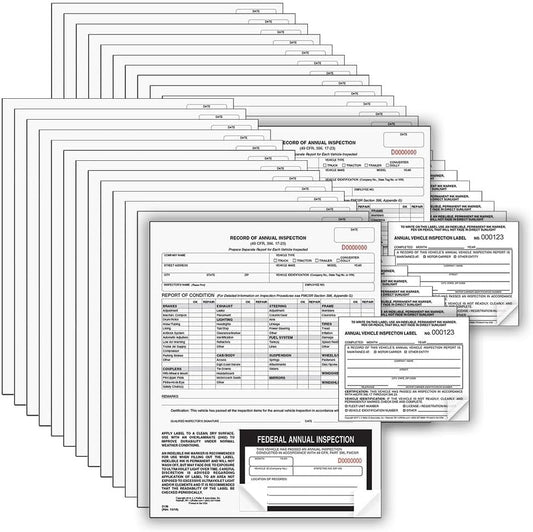 J. J. Keller 25-Pack, Record of Annual Inspection Form with Inspection Decal & Prenumbered Vinyl Adhesive Label 2-Ply, 2-Ply Carbonless Form, DOT Compliant