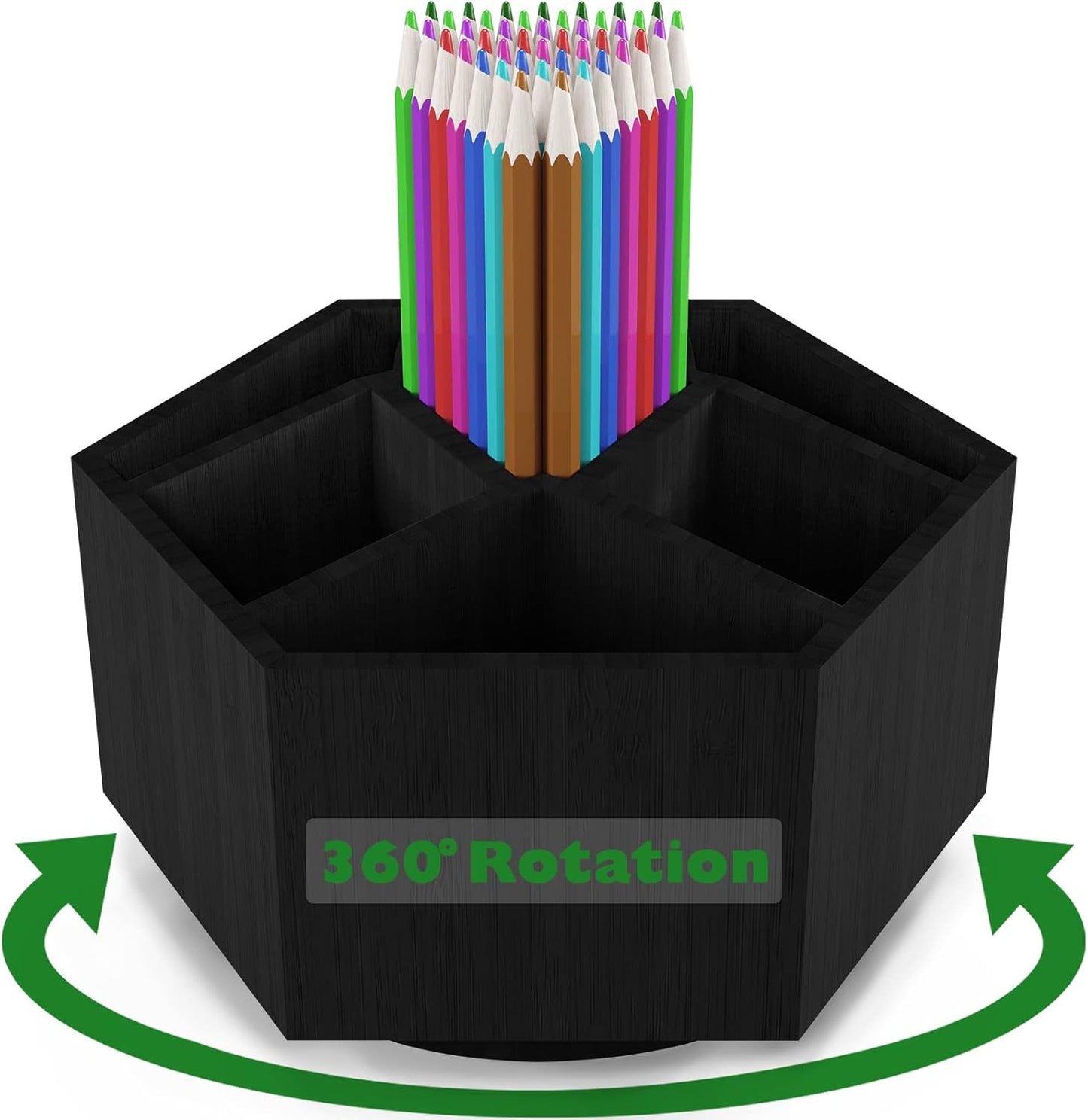 Art Caddy Organizer for Kids, Bamboo Pencil Organizer with 7 Large Compartment, Pen Storage Organizer, Marker Holder, Desk Caddy holds 325+ pencils, Education Supplies & Craft Supplies, Black