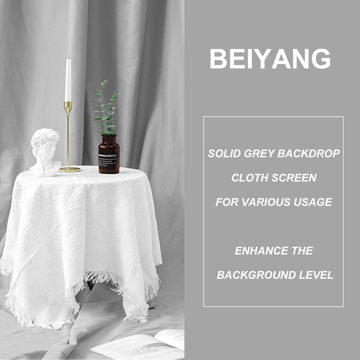 BEIYANG Light Grey 10 x 20 Ft Large Screen Backdrop Cloth for Photography, Non-Reflective Gray Photo Background Screen for Portrait Product Photo Studio Shooting Props, Background Decoration Cloth