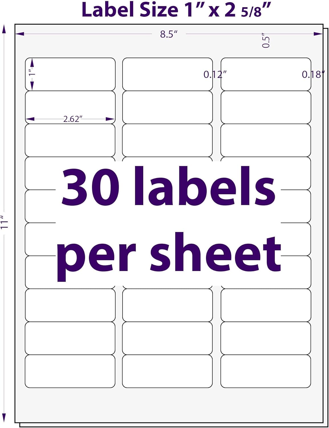 1" x 2-5/8", 25 Sheets, 750 Mailing Address Labels, White Sticker Labels for Laser & Inkjet Printers, Permanent Adhesive