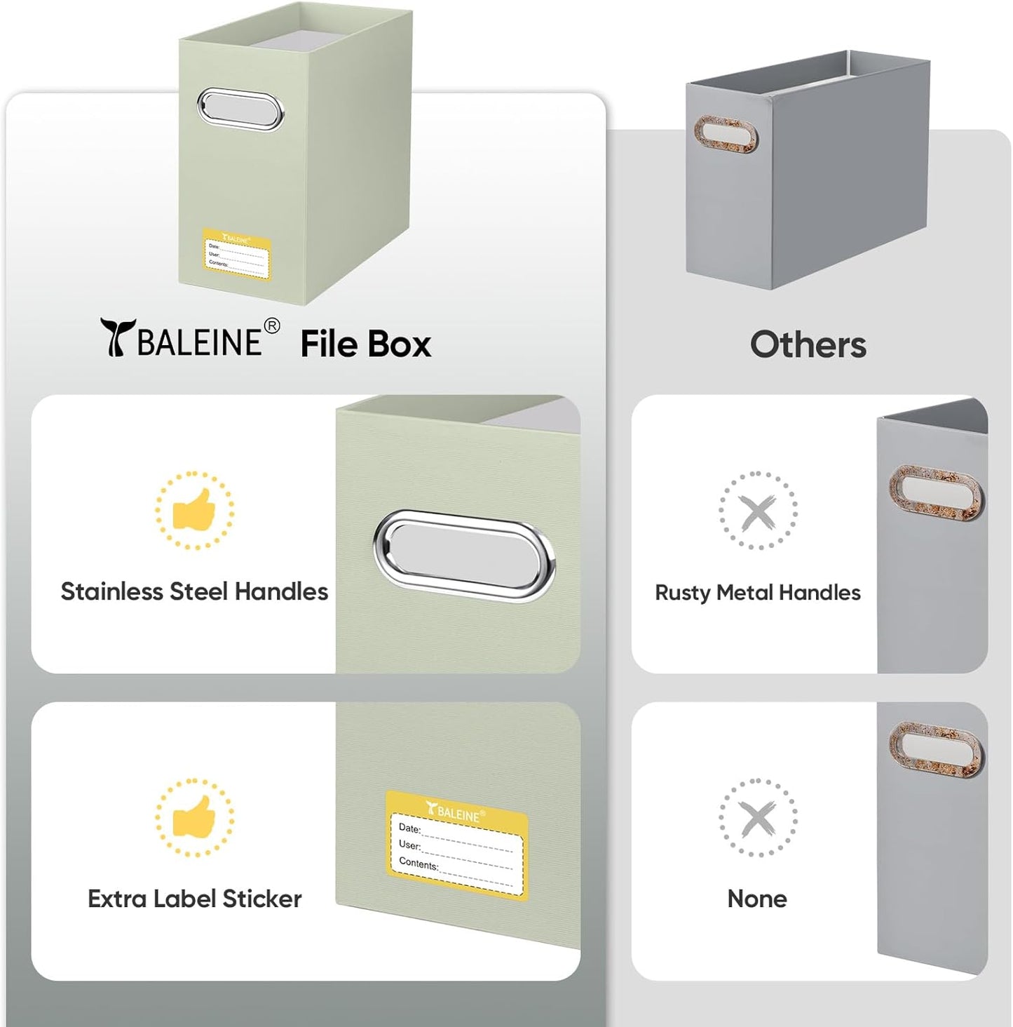 BALEINE File Organizer Box, Cardboard File Folder Organizer with Handle for Letter Size, Portable Collapsible Hanging Filing Box for Home Office Document Storage (4 Pack, Beige)