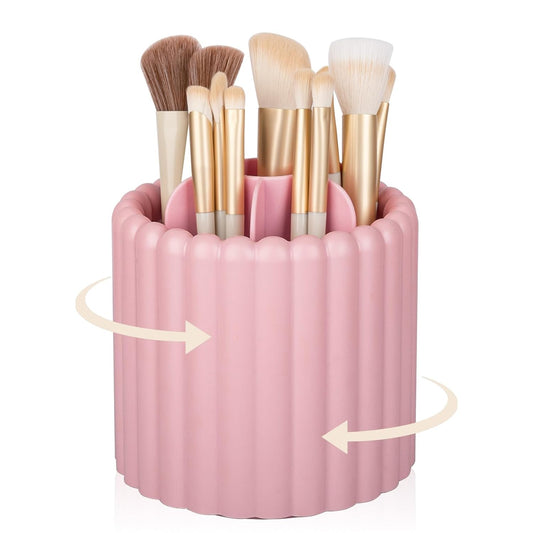 Anyoifax 360 Rotating Makeup Brush Holder 7 Slots Make Up Brush Organizer Removable Spinning Cosmetic Brushes Storage Pen Holder for Vanity, Dresser, Desk, Pink