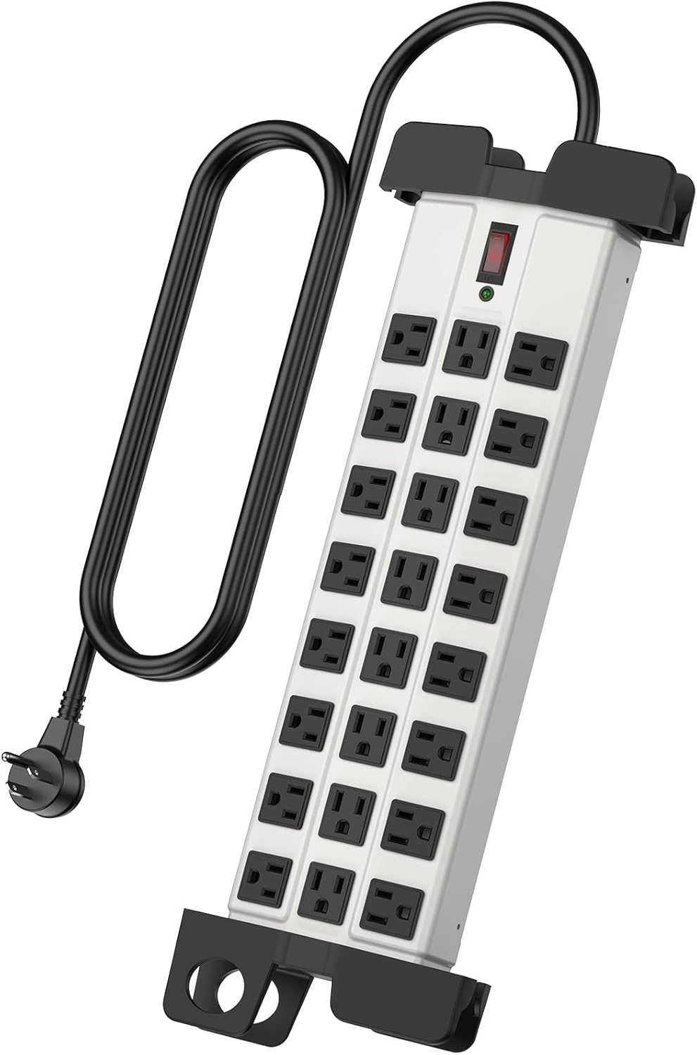HHSOET Heavy Duty Power Strip with Surge Protection, Industrial Commercial Metal 24 Outlets Wall Mount for Garage Shop, 15 Amp, Switch, 6FT Extension Cord, Grey.