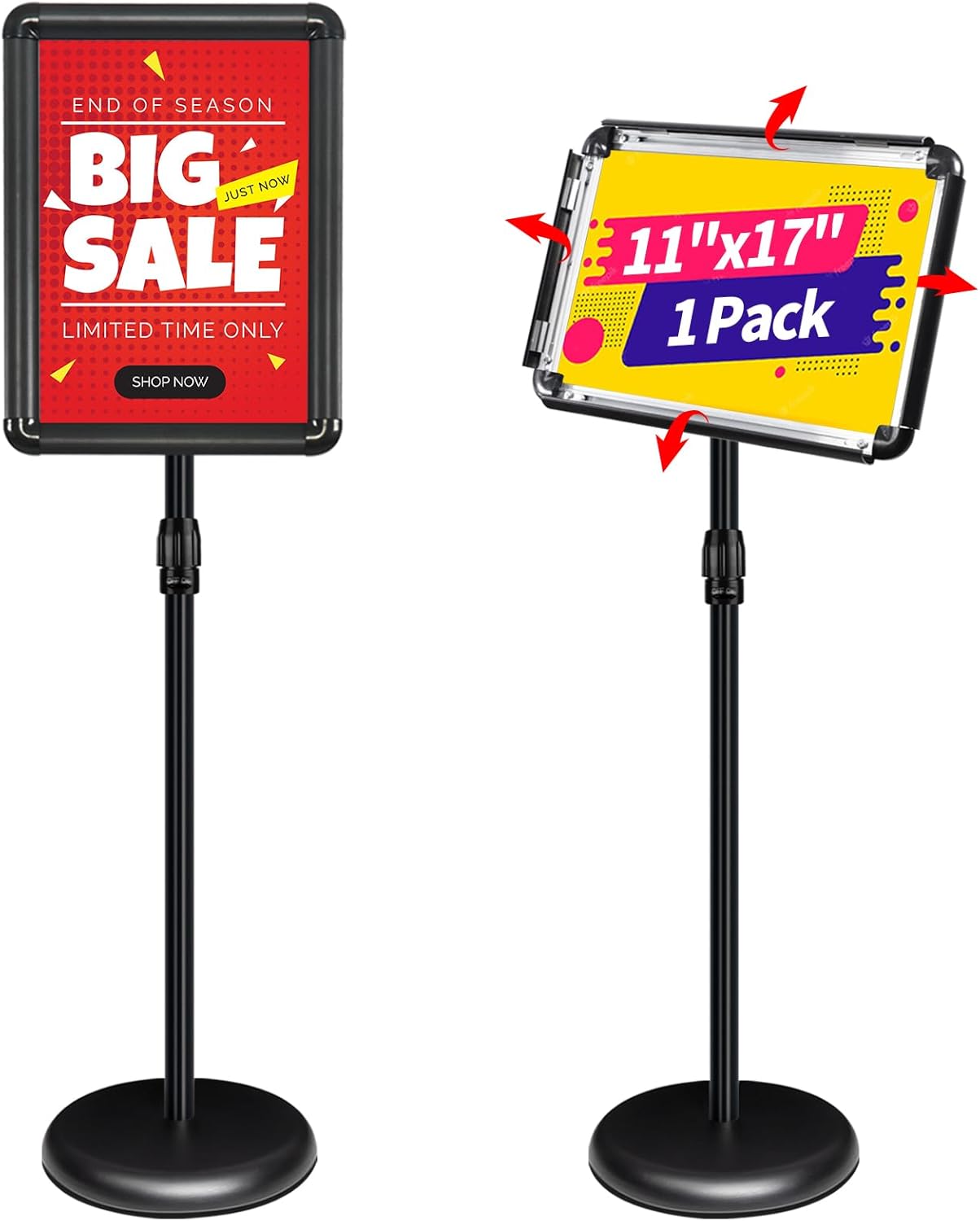 Adjustable Pedestal Sign Holder Stand 11x17Inch, Floor Standing Poster Sign Stand, Aluminum Frame for Vertical/Horizontal View Sign Stand,Outdoor/Indoor Standing Sign Holders(Black,Round)