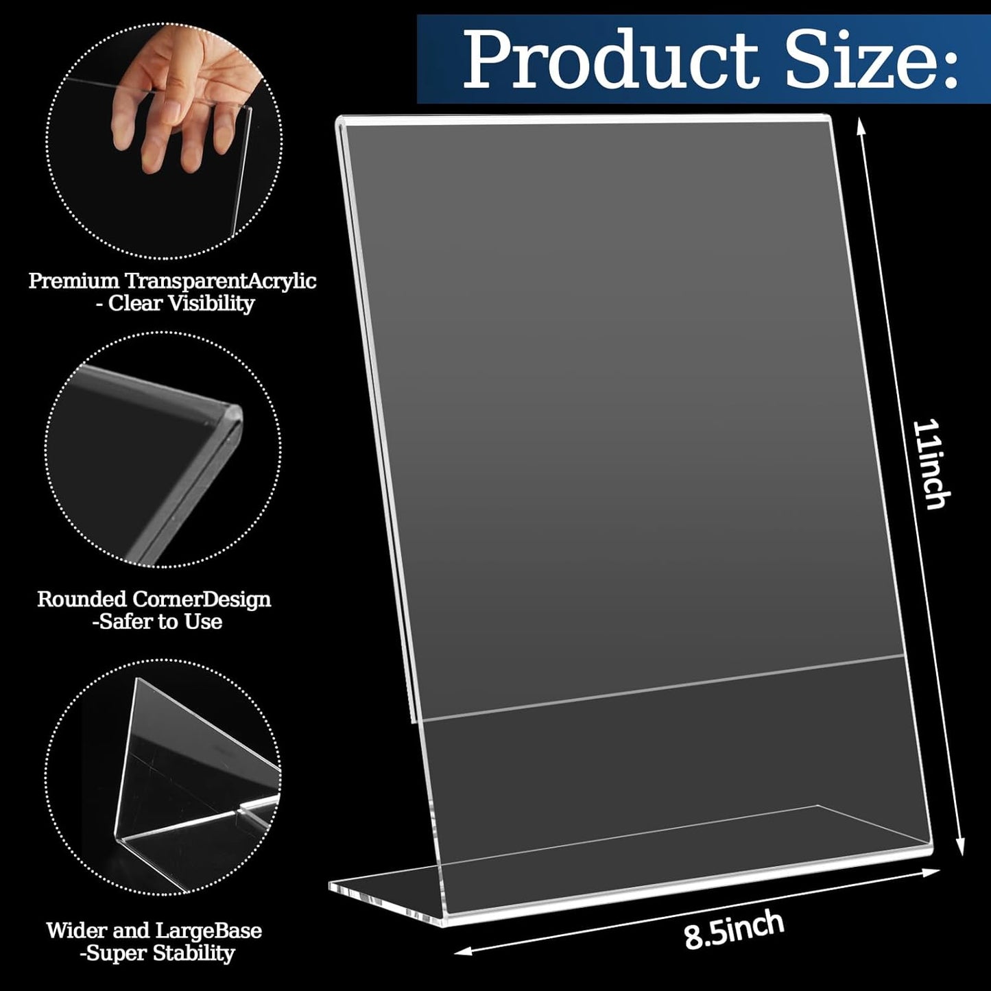 12 Pack 8.5x11 Inch Acrylic Sign Holder Clear Plastic Table Paper Display Stand L-Shape Vertical Menu Holder Stand Picture Photo Flyer Display Stand for Desktop Flyers, Documents, Office, Restaurants