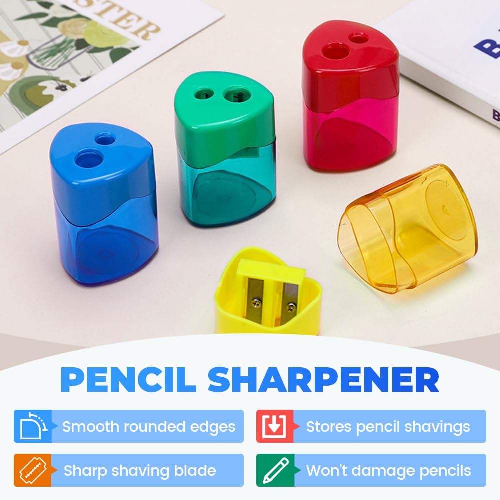 4 Pcs Pencil Sharpeners with Lid, Dual Holes Compact Colored Handheld Pencil Sharpener, Colored Handheld Sharpener Suitable for Kids Adults Students School Class Home Office (Ellipse)