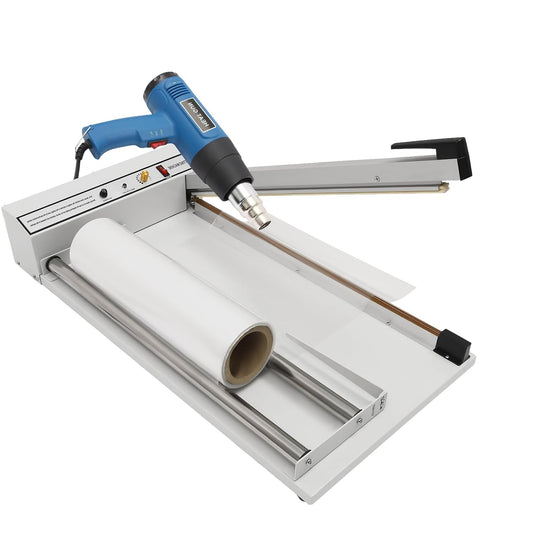 24" Shrink Wrap Machine, 530W Sealer with Heat Gun, Adjustable Temperature Heat Sealing for PVC, POF, PP, PE Films, Ideal for Packaging and Protection