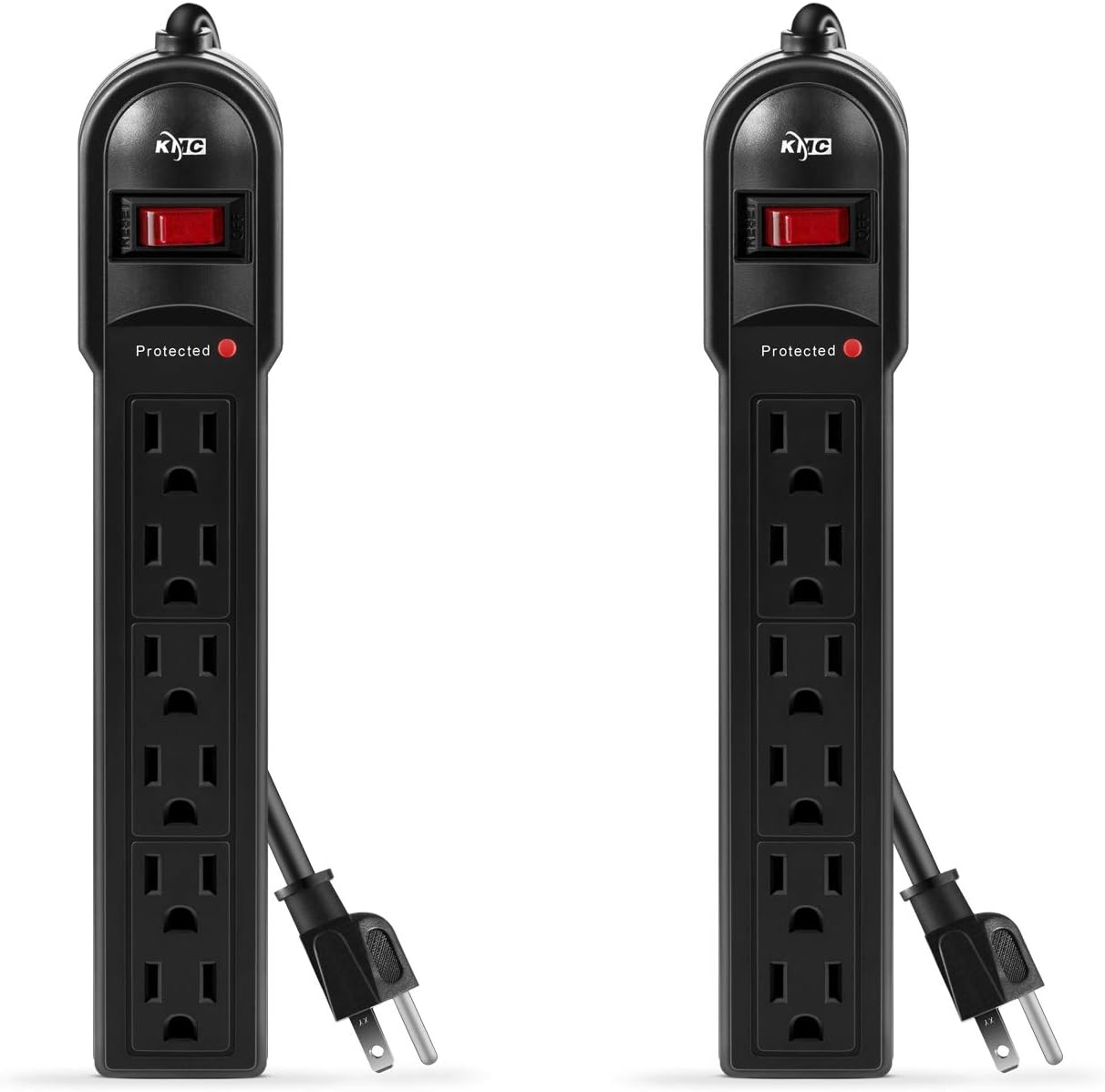 KMC 6-Outlet Surge Protector Power Strip 2-Pack, 600 Joule, Overload Protection, 2-Foot Cord