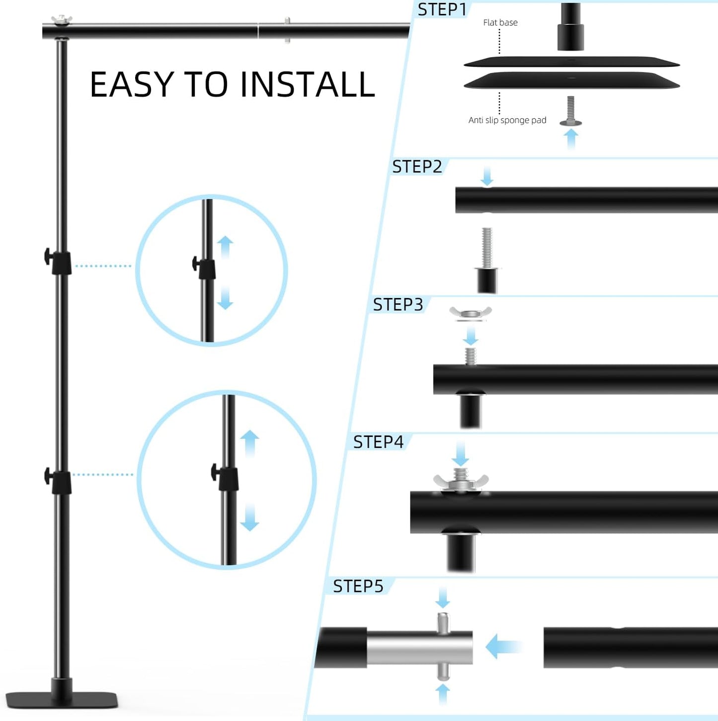 Backdrop Stand, 10×7ft Background Stand Backdrop Frame Banner Stand with Metal Flat Base, Multi-Purpose Stand for Party, Wedding Decoration, Photography