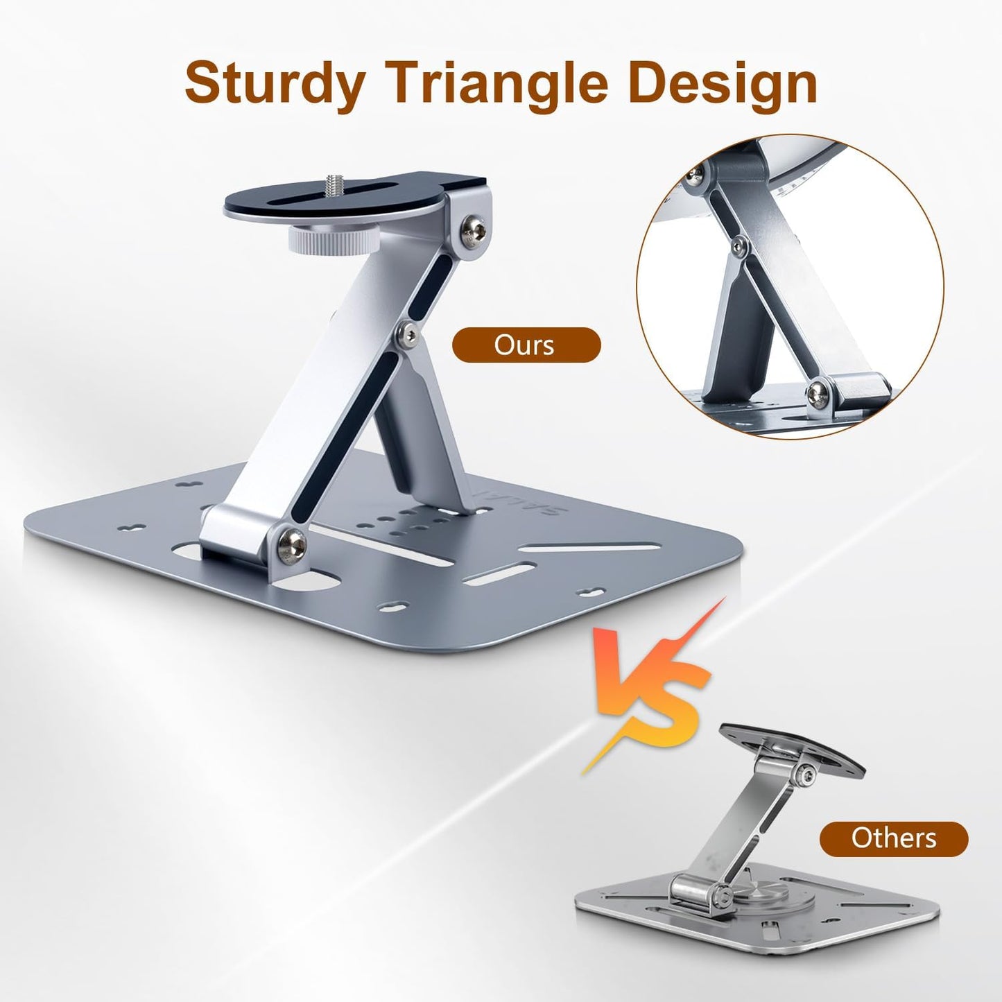 3-in-1 Projector Stand Table, Desk, Wall and Ceiling Mount with 1/4-Inch Screw, Foldable, Easy Setup, Compact Portable, Height Adjustable and Compatible with Most Projectors for Home,Outdoor (Silver)