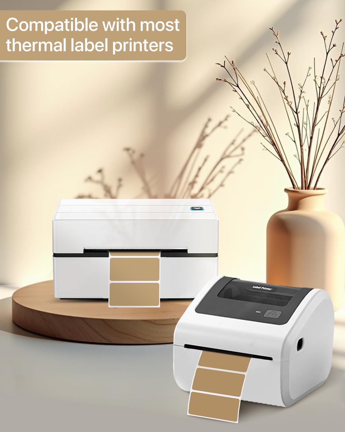 2×1 Inch Thermal Labels Sticker Self-Adhesive Label Paper Brown Direct Thermal Printer Stickers with Perforation Line 1000 Sheets/Roll