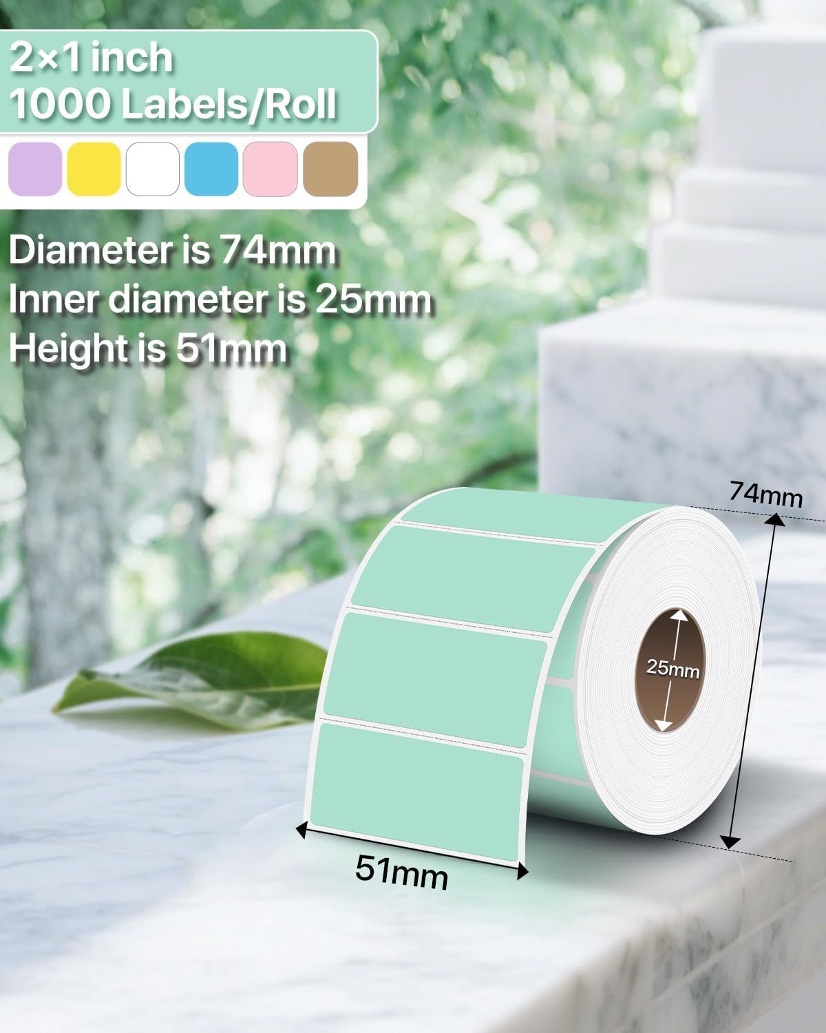 2×1 Inch Thermal Labels Sticker Self-Adhesive Label Paper Green Direct Thermal Printer Stickers with Perforation Line 1000 Sheets/Roll