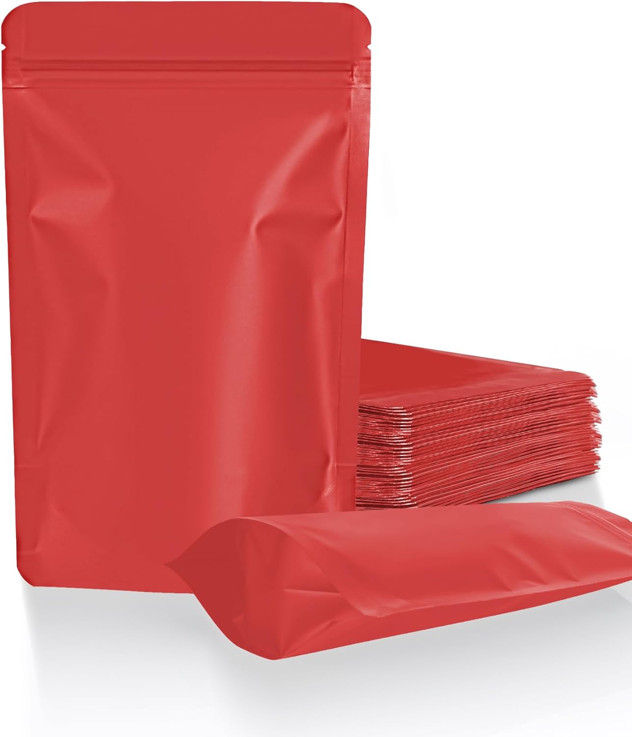 100 Pack Resealable Stand Up Bags,Smell Proof Pouch Sealable Foil Pouch Bags for Packaging (Red, 3.5" x 5.1")