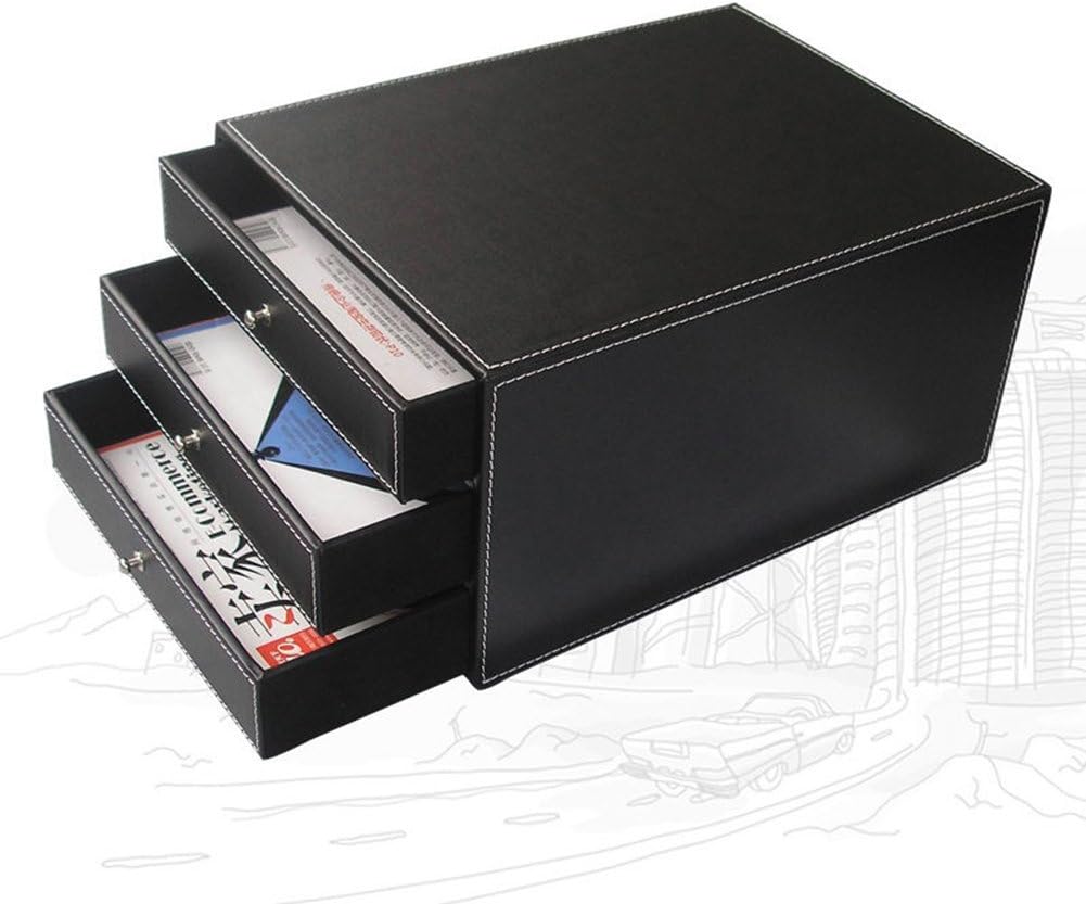 KINGFOM 8 PCS/SET Desk Organizers, Pu Leather Office & Home Desktop Decor Supplies Storage Box, Including Files Organizer Drawer, Memo Paper Holder, Tissue Holder and Mouse Pad etc (T03-Black)