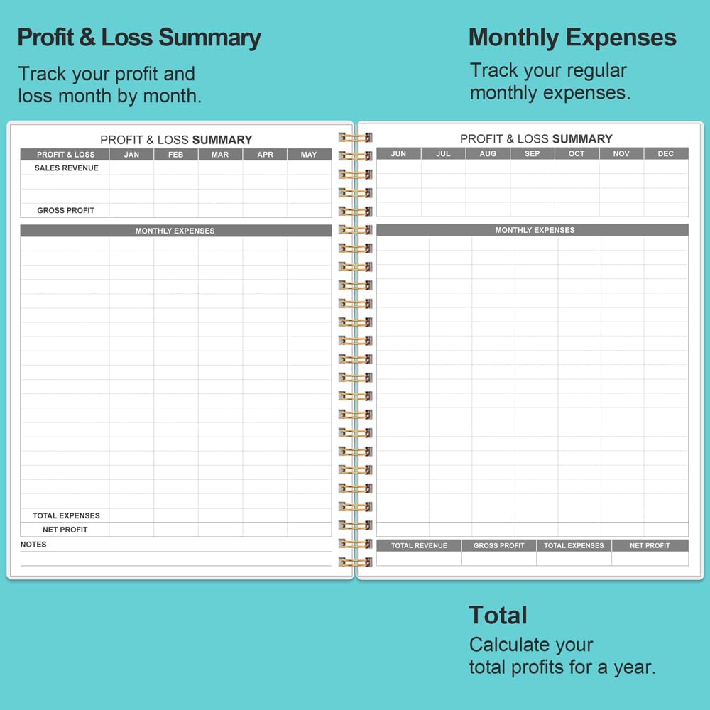 Heveboik Income & Expense Log Book - A4 Income and Expense Tracker for Small Business, Accounting Bookkeeping Tracking for Woman and Man, 8" x 10.5", Teal Floral