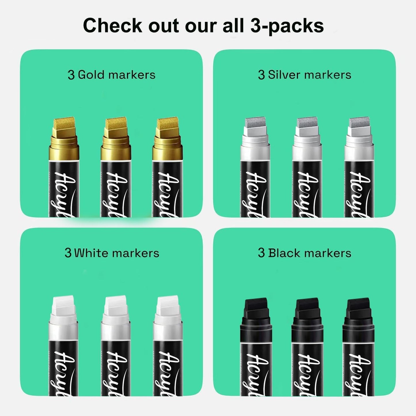 acrylic paint markers, 4 jumbo colored markers, 10mm jumbo felt tip, waterproof and permanent ink paint pens for rock painting, stone, ceramic, glass, wood, canvas, outdoor paintings,signs